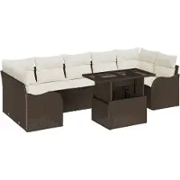 vidaXL Ensemble de canapés de jardin avec coussins et rangement, 8 pièces, en rotin synthétique marron
