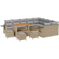 vidaXL Ensemble de canapé de jardin avec coussins 13 pcs Beige et gris clair Poly-Rotin