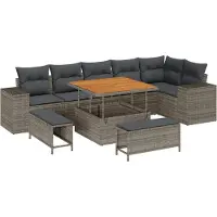 vidaXL Ensemble de canapés de jardin , 9 pièces, gris, en résine tressée