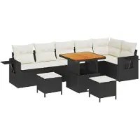 vidaXL Ensemble de canapés de jardin , 11 pièces, noir et crème, en polyrotin