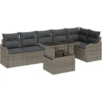 vidaXL Ensemble de canapé de jardin , 7 pièces, gris, en résine tressée