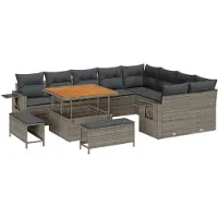 vidaXL Ensemble de canapé de jardin avec coussins 12 pcs Gris Poly-Rotin