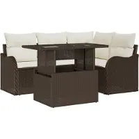 vidaXL Ensemble de canapés de jardin avec coussins (5 pièces), en rotin synthétique marron