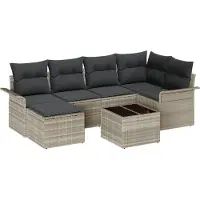 vidaXL Ensemble de canapé de jardin , 7 pièces, gris clair, en résine tressée