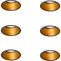 QAZQA Lot de 6 Spots Encastrables Modernes Noirs avec Intérieur Doré GU10 50mm IP44 - Dept