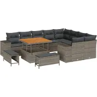 vidaXL Ensemble de canapés de jardin , 12 pièces, 9 places, gris, en résine tressée