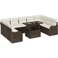 vidaXL Ensemble de canapés de jardin , 10 pièces, couleur marron, en polyrotin, pour 9 personnes