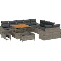 vidaXL Ensemble de canapés de jardin avec coussins et rangement, 13 pièces, gris, en rotin synthétique