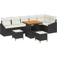 vidaXL Ensemble de canapés de jardin , 9 pièces, noir, en résine tressée