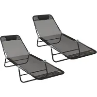 vidaXL Chaise longue pliante, lot de 2, noir, 182 x 55 x 85,5 cm
