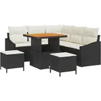 vidaXL Ensemble de canapé de jardin avec coussins 8 pcs noir poly rotin