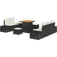 vidaXL Ensemble de canapés de jardin , 8 pièces, 7 places, noir, en résine tressée