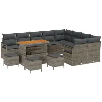 vidaXL Ensemble de canapés de jardin , 12 pièces, gris, en résine tressée