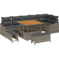 vidaXL Ensemble de canapés de jardin , 9 pièces, gris, en résine tressée
