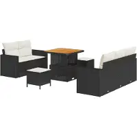 vidaXL Ensemble de canapé de jardin avec coussins 8 pcs noir poly rotin