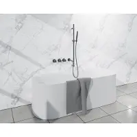 FortiFura Nebbio Ensemble combiné bain - mitigeur thermostatique - barre coulissante avec coude mural intégré - flexible de douche lisse - douchette à main barre - bec - gunmetal