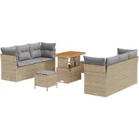 vidaXL Ensemble de canapé de jardin avec coussins 9 pcs Beige et gris clair Poly-Rotin