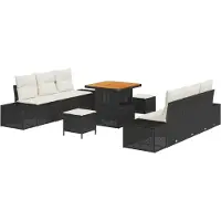 vidaXL Ensemble de canapés de jardin , 9 pièces, noir, en résine tressée