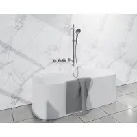 FortiFura Nebbio Ensemble combiné bain - mitigeur thermostatique - barre de glissement - coude mural intégré - flexible de douche lisse - douchette ronde - bec - chrome