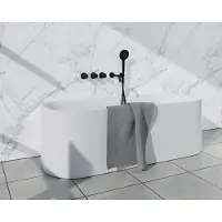 FortiFura Nebbio Ensemble combiné bain - mitigeur thermostatique - coude mural avec support de douchette - flexible de douche lisse - douchette ronde - bec - noir mat