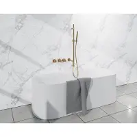 FortiFura Nebbio Ensemble combiné bain - mitigeur thermostatique - barre coulissante avec coude mural intégré - flexible de douche lisse - douchette à main sur barre - bec - laiton brossé