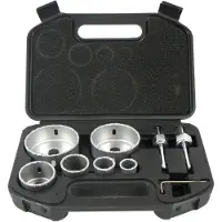 GEKO Set de scies cloches de précision au carbure de tungstène 6 pièces, diamètre 22-73mm, idéal pour le placoplâtre et le carrelage, support et clé inclus