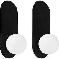 Beliani Jeu de 2 appliques murales Noir Métal Ovale 1 flamme avec boule en verre dépoli Lampe murale design rétro pour l'intérieur Chambre à coucher Salon Salle à manger