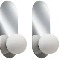 Beliani Lot de 2 appliques murales argentées métal verre abat-jour opaque forme ronde style vintage salon chambre à coucher entrée