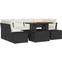 vidaXL Ensemble de canapé de jardin , 7 pièces, noir, en résine tressée