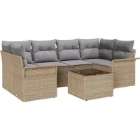 vidaXL Ensemble de canapé de jardin , 7 pièces, beige, en résine tressée