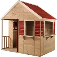 Wendi Toys Maison de jeu en bois pour enfants "Crocodile" Maison de jardin avec fenêtre et véranda nature / rouge 120 x 155 x 168 cm (L x P x H)