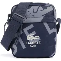 Lacoste sac à épaule bandoulière Vertical Camera Bag Allover Paris bleu marine