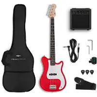 Gear4Music VISIONSTRING Bass Guitar Pack Red