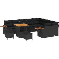vidaXL Ensemble de canapé de jardin avec coussins 13 pcs noir poly rotin