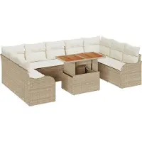vidaXL Ensemble de salon de jardin , 10 pièces, 9 places, beige et crème