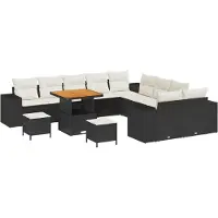 vidaXL Ensemble de canapés de jardin , 13 pièces, noir, en résine tressée