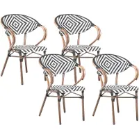 Beliani Lot de 4 chaises de jardin en rotin artificiel noir et blanc empilables structure en aluminium avec accoudoirs style moderne intérieur extérieur