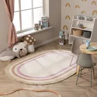 Little Olly Tapis ovale lavable pour enfant - Milo Rose | 80x120 cm | Ovale | Pile courte