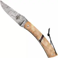 Laguiole En Aubrac Camembert Knife Poplar Wood, Amourrete Inlay, Balbach Damascus, aiguisé à la main, couteau de poche, 11 cm