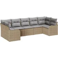 vidaXL Ensemble de salon de jardin , 7 pièces, en résine tressée, beige et gris clair