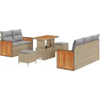 vidaXL Ensemble de canapés de jardin , 10 pièces, couleur beige et gris clair, capacité de 7 personnes