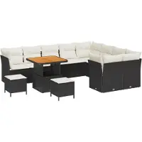 vidaXL Ensemble de canapés de jardin , 12 pièces, 9 places, noir et crème