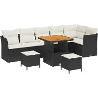 vidaXL Ensemble de salon de jardin , 9 pièces, 6 places, noir et crème