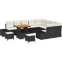 vidaXL Ensemble de canapés de jardin , 12 pièces, 11 places, noir, en résine tressée