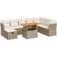 vidaXL Ensemble de salon de jardin 9 pièces avec coussins Beige Poly rotin Acacia