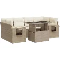 vidaXL Ensemble de salon de jardin 7 pièces avec coussins Beige Poly Rattan