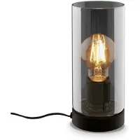 Briloner Lampe de table E27 100x240mm ronde max 10W lumière blanche chaude interrupteur câble verre fumé noire lampe déco salon chambre bureau