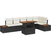 vidaXL Salon de jardin avec coussins 7 pcs noir et beige