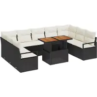 vidaXL Ensemble de canapés de jardin , 10 pièces, 9 places, noir et crème