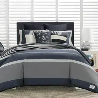 Nautica Parure de lit réversible en Coton avec taies d'oreiller Assorties, décoration d'intérieur Styligh, très Grand lit, Gris Anthracite/Bleu Marine